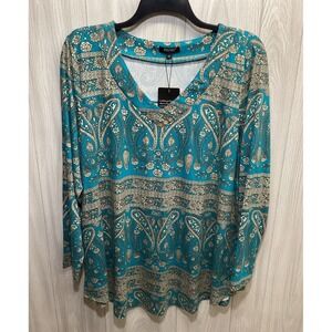 FOLUNSI Women's (Size 3X) Long Sleeve V-Neck Shirt Stretch Paisley